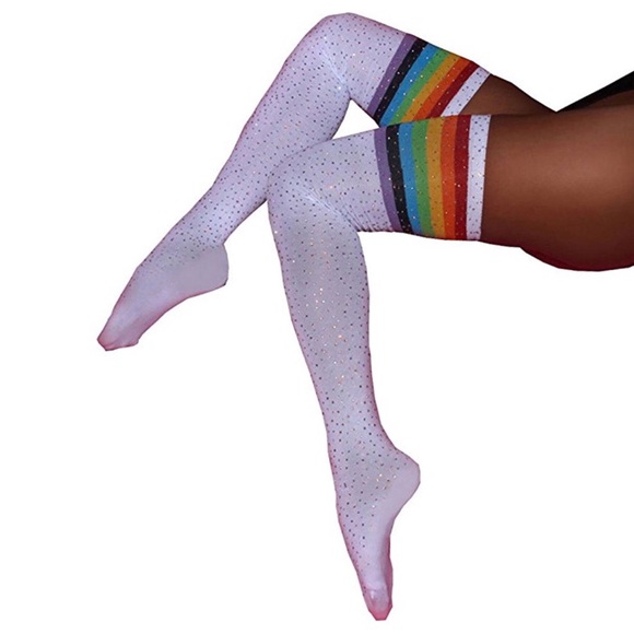 Sexy Bling Rhinestone Over The Knee Rainbow Socks - Picture 2 of 8